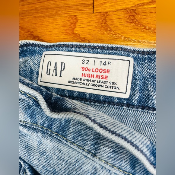 GAP ’90s Loose High Rise Jeans Women’s 32 14R Distressed Raw Hem - Picture 6 of 8